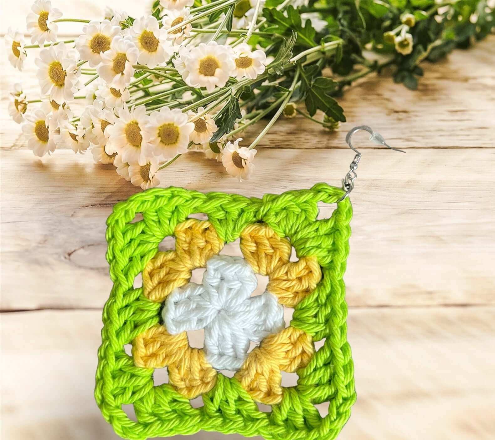 Lemon - Citrus Granny Square Earrings | Handcrafted