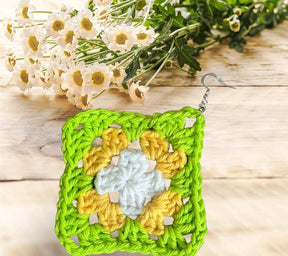 Lemon - Citrus Granny Square Earrings | Handcrafted